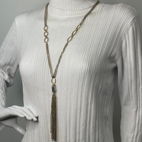 Chico's gold tone necklace long mixed metals silver gold costume jewelry trendy - Picture 7 of 10